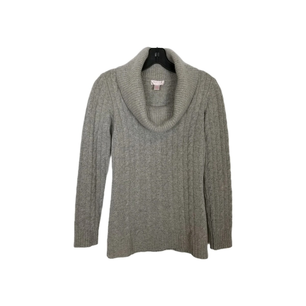 Malika Women 100% Cashmere Cable Knit Sweater Sz‎ XS Gray Turtleneck Pullover